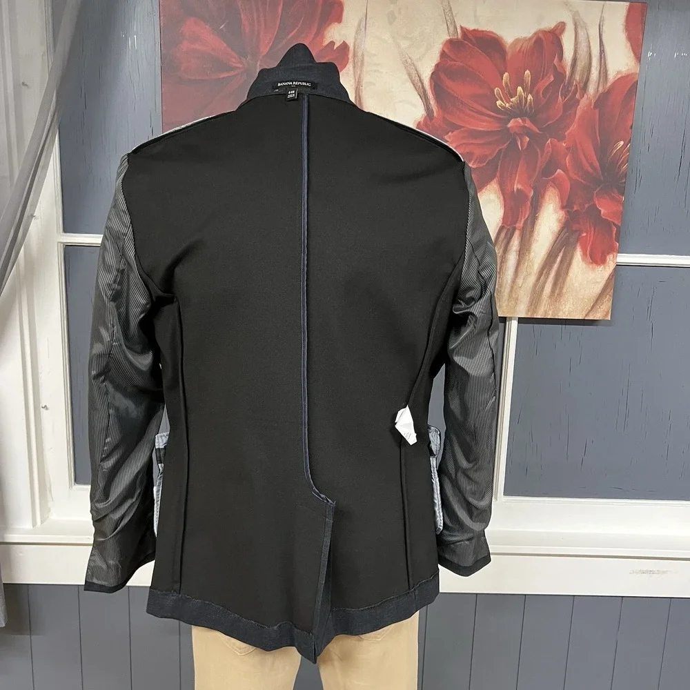 Banana Republic Blazer Mens 44R Slim Fit Jersey Poly Blend Stretch Dark Charcoal